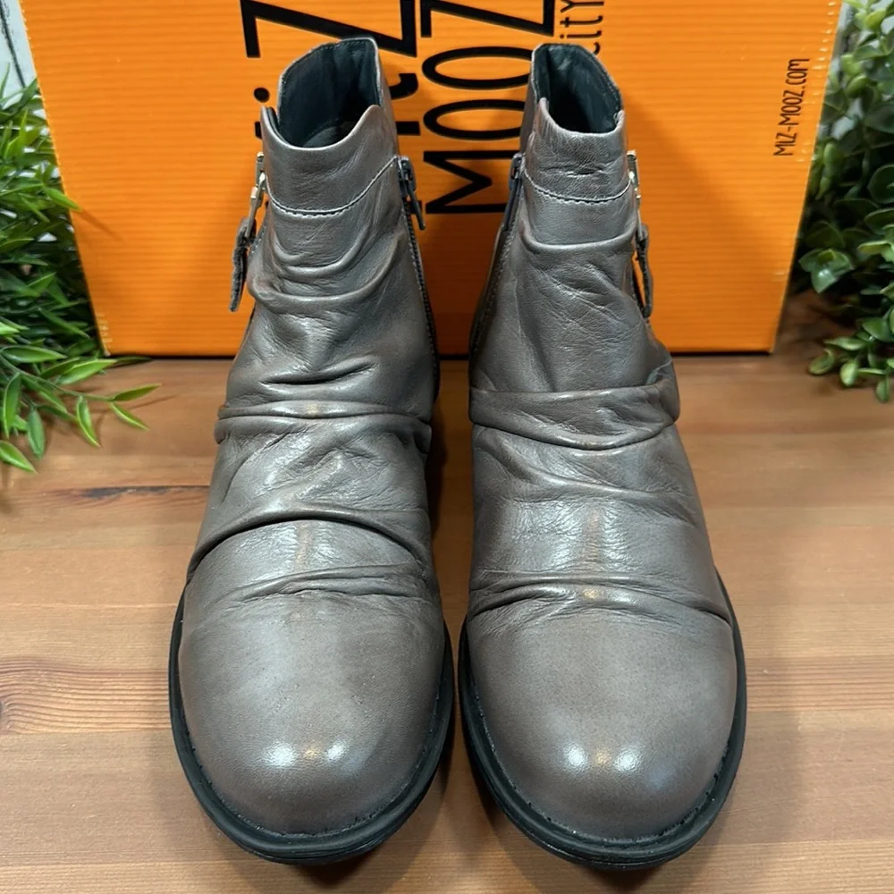 Miz Mooz Lucy Ruched Leather Medium Ankle Boots - Picture 5 of 13